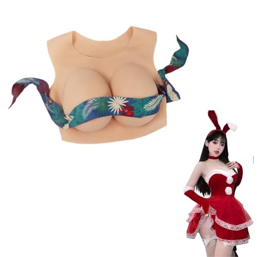 Adima Coraza de Cuello Redondo de Silicona Completa con Copa elástica B-G Tetas Falsas Formas de Pecho rellenas de Silicona para travesti,Color3,F