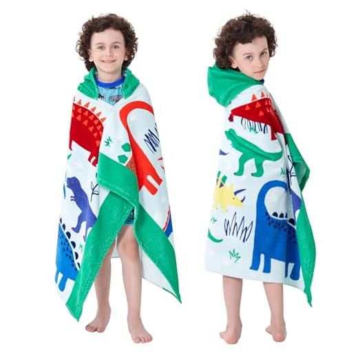 Bavilk Kids Hooded Bath Beach Towel Girls Boys Swim Pool Cover Up Super Absorbent Cute Cartoon Animal Full Vitality (Dinosaur World)
