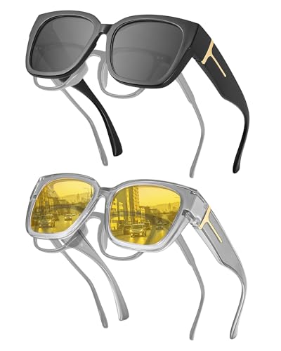 Image of JIM HALO Polarized Sunglasses Fit Over Glasses for Men Women, Square Night Vision Glasses for Driving UV Protection 2 Packs