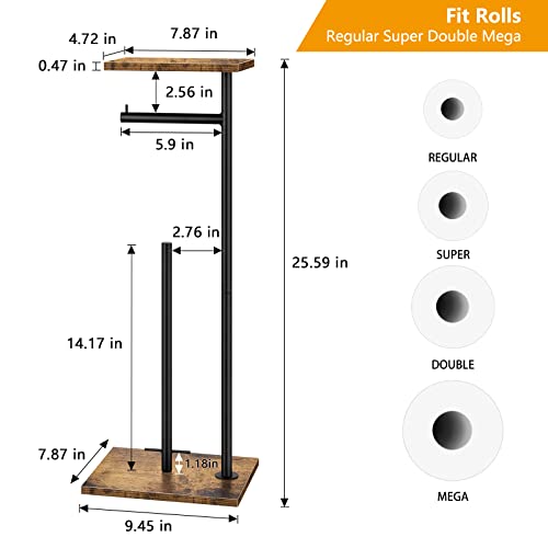 Bty LT-BFE205 Toilet Paper Holder Stand Freestanding Tissue Paper Roll Holder With Shelf Farmhouse Toilet Paper Dispenser For Bathroom Toilet Paper Storage Rustic Brown thumb #6