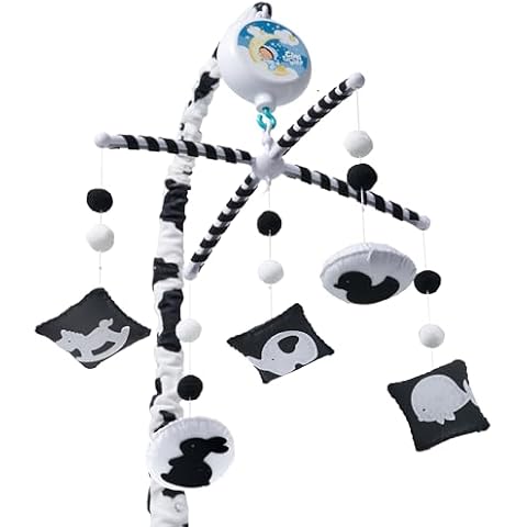 EVERLOVE Montessori Mobile Baby for Crib (TINITIGIES) - Digital Music Box with 12 lullabies & 3 Modes (Rotating only, Music only, Rotating with Music) - Black and White Baby Mobile for Boys & Girls Cover