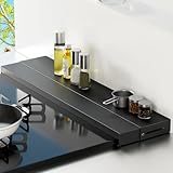 TKUIN 排気口カバー 伸縮奥行10～17cm ラック型 コンロカバー フラット60cm グリルカバー 油はねガード コンロ奥ラック IH ガスコンロ対応 汚れ防止 カバー 調味料ラック ツヤ消し 置くだけ 熱い・重いお鍋置ける 排気口ガード コンロラック (ブラック)