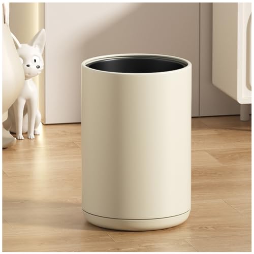 Image of 2.6 Gallon /10L White Bathroom Trash Can, Metal Small Waste Basket, Open Top Rv Garbage Can for Bedroom, Office, Kitchen, Hotel, Toilet (10L White)