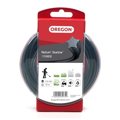 Oregon Star Shaped 2.4mm Strimmer Line with Aluminium Particles Tackles Long Grass Weeds & Thick Vegetation Professional Heavy Duty Strimmer Wire Fits Most Standard Models 2.4 mm x 15 m (110985E)
