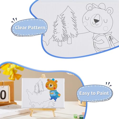 Pre Drawn Canvas for Painting 5x7 Inch 3 Pack Acrylic Painting Kit with 24 Paint Pots & 3 Brushes, Pre-Stretched Canvas for DIY Art, Home Decor (Animal Travel Designs) — view 4