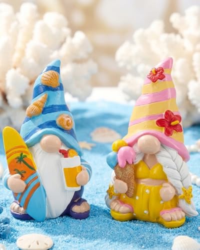 DyerKuLee 2Pcs Summer Gnomes for Home Decoration Coastal Beach Gnome Figurines Mini Resin Figurines Set Decor for Home Farmhouse Kitchen Tabletop Decorations(Ocean)