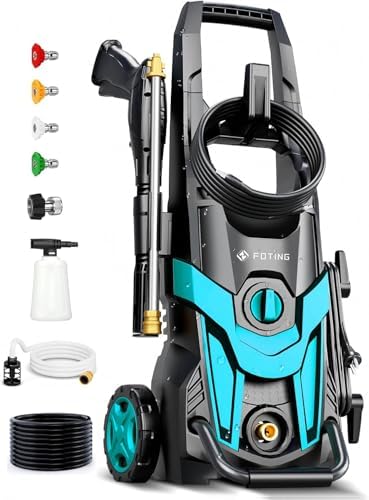 2025Upgraded Pressure Washer 4300PSI with 4 Quick Connect Nozzles, Inlet Hose & Filter& Foam Cannon for Cars/Fences/Driveways/Home Cleaning, Blue