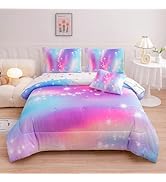 Twin Bedding Sets for Girls Galaxy Comforter Set 6 Pieces, Girls Twin Bedding Set Glitter Pink Co...