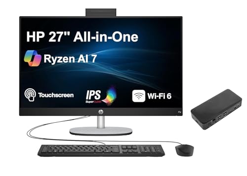 Image of HP 27 AI PC All-in-One 27 inch Touchscreen IPS FHD Display (AMD Ryzen AI 7 350, 32GB DDR5, 8TB PCIe SSD, AMD Radeon, WiFi 6, Webcam, Bluetooth 5.4, Win 11 Home) w /USB-C Dock