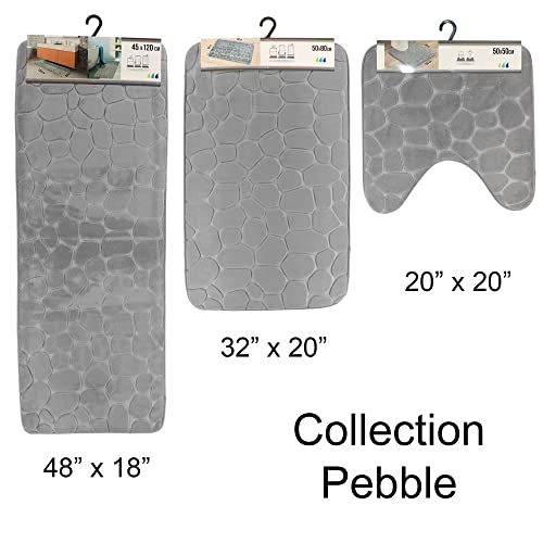 Evideco French Home Goods Light Gray Bath Rug Runner Mat Memory Foam Pebble 48" L X 18" W #TOP4