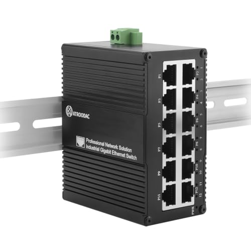 ATROODAC 12-Port Gigabit Netzwerk Switch, USB-C 5V or DC 9–56V, -40°C-75°C