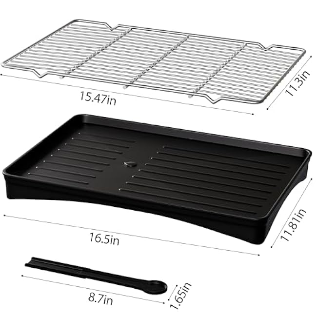 304 Stainless Steel Dish Drying Rack- Space-Saving Dish Rack, Dish Racks for Kitchen Counter, Fruit and Vegetable Drain,11.8''W x 16.5''L, Black