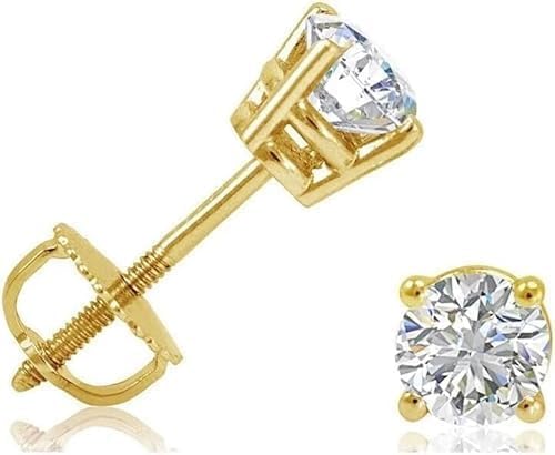1/2 Carat Round Diamond Stud Earrings in 14K Yellow Gold Screw Back Basket Setting Certified Natural Solitaire Earrings for Women Classic Fine Jewelry Gift