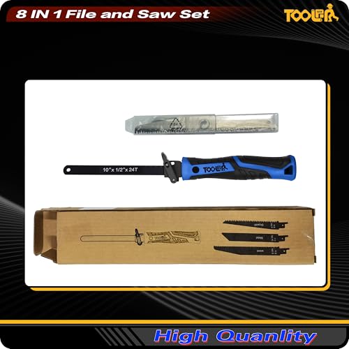 Image of 8-In-1 Multi Blades Hand Saw, Drywall Cutter. Hacksaw. Long Blade, Jab Saw, For Cutting Drywall, Sheetrock, Wood, Metel, Plastic, Plywood. Blade Quick Change Mechanism. Blue Handle