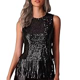 Generisch 2026 Vestido de mujer con lentejuelas y flecos, brilloso, para fiesta, de tirantes con borlas, Negro , XL
