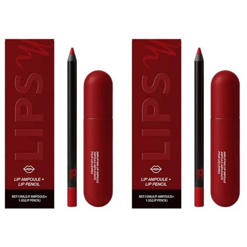 Brillo de labios hidratante y delineador Duo con niacinamida y colágeno hidrolizado, acabado liso para labios suaves y definidos, color rojo (2 unidades)