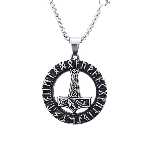 Bijoux uniques pour hommes : pendentif Viking marteau de Thor en acier et runes nordiques à offrir