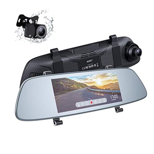 AUKEY Dash Cam Écran Tactile LCD 6,8 Pouces Caméra de Voiture Frontale 1080P et Arrière 720P Résistante à l'Eau Dashcam avec Mode Stationnement, Détecteur de Mouvements, Assistant de recul, G-Sensor