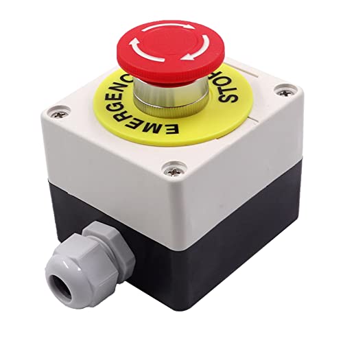 22 mm 2 NC señal roja hongo emergencia parada interruptor de presión, caja de interruptor de parada de 440V 10A abridor Cover