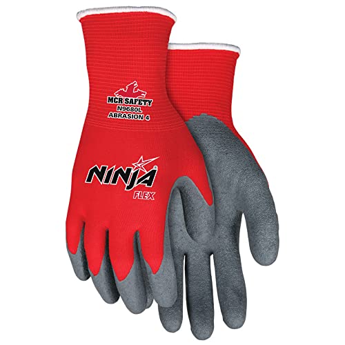 Memphis Large Ninja Flex 15 Gauge Gray Latex Dipped Palm Coated Work Gloves With Nylon Liner And Knit Wrist #TOP8