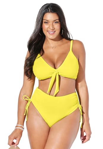 Swimsuits For All Mentor Tie Front High Waist Side Tie Bikini Set - Pineapple, Pineapple