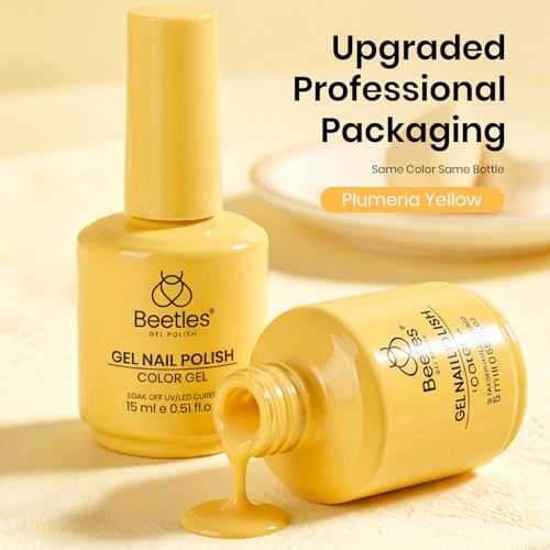 Image of Beetles Yellow Gel Nail Polish - 15ML /0.51Fl Oz, Plumeria Yellow Gel Polish, Color-Matched Bottle, Soak-Off UV LED, Long-Lasting Holiday & Summer Nails Art for DIY Beginners & Salon Pros