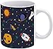 Taza de café con diseño de nave espacial, planetas y estrella galáctica, diseño de fantasía