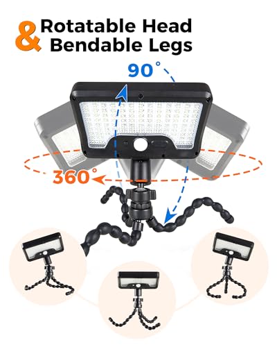 Image of Clip On Solar Lights Outdoor, Motion Sensor Outdoor Lights, 92 LEDs 600LM Solar Fence Lights Outdoor Waterproof,Security Lights for Fence, Deck, Gutter (1, Black Octopus -3000K /5000K /6000K)