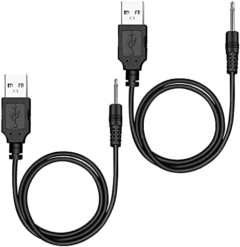 Replacement DC Charging Cable | USB Charger Cord - 2.5mm (Black 2 Pack) - Fast Charging