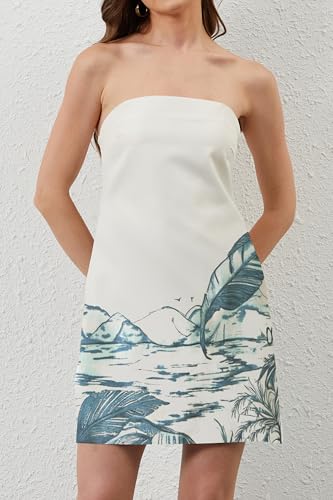 Image of Women Strapless Mini Tube Shell Dress Sexy Bodycon Spaghetti Strap Mini Dresses Going Out Short Party Club Dress
