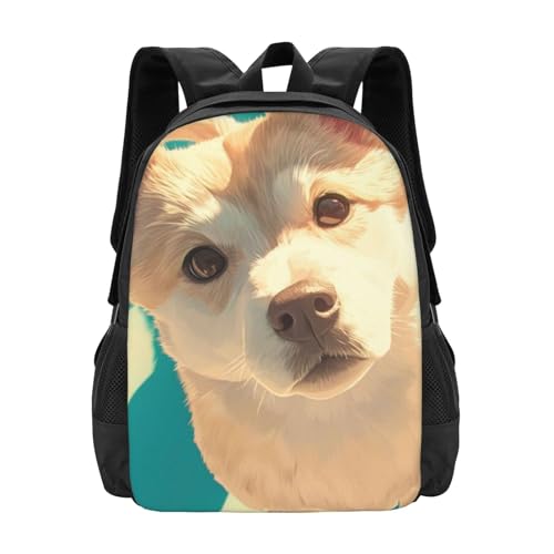 Large Capacity Portrait of Cute Dog Anime Style Backpack Large Multipurpose Bag Double Zipper Backpack Unisex 17 Inch
