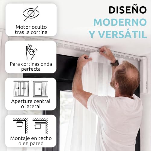 Miniatura 4 de Abalon Riel Motorizado Para Cortinas Onda Perfecta, Motor Wifi Compatible Con Alexa Google Home Y App Móvil Tuya Smart, Mando A Distancia, Ancho De Hasta 4 Metros, Color Blanco