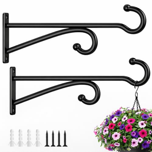 8 Inch 2 Pack Plant Hooks for Wall, Heavy Duty Plant Hangers Outdoor, 35lb Capacity Iron Plant Hanger Bracket for Hanging Bird Feeder, Wind Chime, Basket, Lantern, Hanging Planter Hooks, Metal - Black by pickpiff - Used condition - CA$12.13