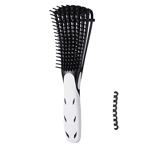 Hair Detangler, Detangling Brush for Curly Hair, Afro Textured 3a to 4c Kinky Wavy, for Wet/Dry/Long Thick Curly Hair, Exfoliating Your Scalp for Beautiful and Shiny Curls (Black + White)