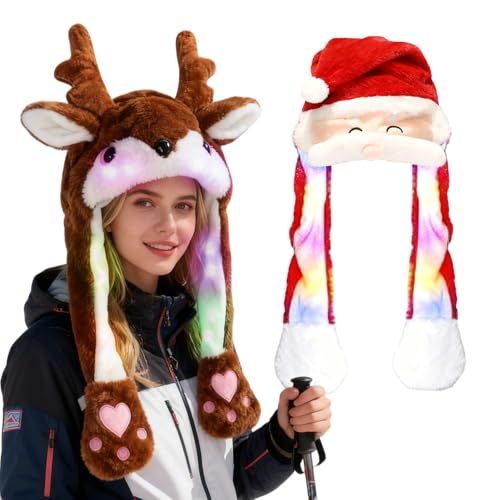 Behogan 2 Stück Weihnachtsmütze Plüsch: Mütze mit beweglichen...