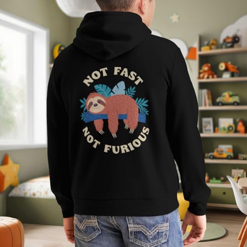 Kids Retro Funny Not Fast Not Furious Cute Sloth Boys Girls Lightweight Kangaroo Pocket Fleece Hoodies 7