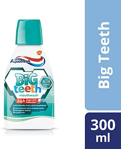 Aquafresh Mouthwash with Fluoride for Kids, Big Teeth Mouthwash for Children 6-8 Years, Fresh Mint, 300 ml