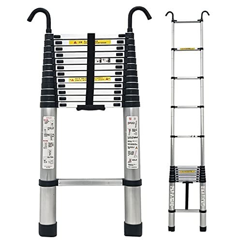 Escalera telescópica de extensión de aluminio ajustable de 8 m/7 m/6 m/5 m/4 m/3 m/2 m/1 m, capacidad de 330 libras, ligera y portátil con gancho desmontable para techo y uso doméstico