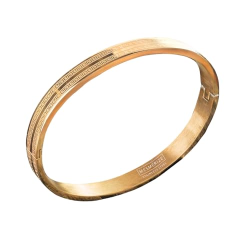 Image of Mesmerize Atticus Stainless Steel Kada Bracelet for Men - Durable, Anti-Tarnish, Water & Sweat Resistant, Hypoallergenic, Stylish & Comfortable Fit - Premium Gift Box Included (Gold, L)