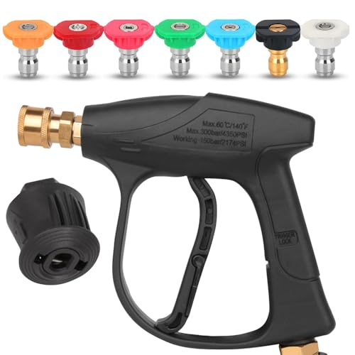 KBIBCK High Pressure Washer Gun with 7 Water Nozzle Tip, Short Jet Wash Gun with M22 14MM Hose Interface & Adaptor,1/4" Connector Pressure Washer Accessories for-Karcher for Car Washing Patio Cleaning
