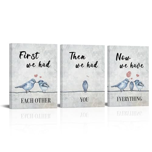 Image of Biuteawal Cute Bird Wall Art Print Set of 3 Love Quote Canvas Poster Picture Family Animal Painting Artwork Living Room Kids Bedroom Home Decor Nursery ArtCanvas Framed Ready to Hang