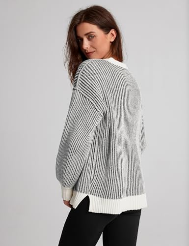 Beyond Chenille Sweater for Women 2025 Winter Crew Neck Pullover Sweater Color Block Knit Tops (13W-Black-L)4