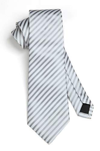 Image of HISDERN Stripe Tie Mens Ties with Pocket Square Set Classic 3.4'' Silk Formal Necktie Handkerchief for Business Wedding
