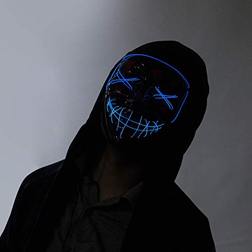 Máscara com luz azul assustadora festa de terror divertida máscara iluminadora de luz fria máscara a