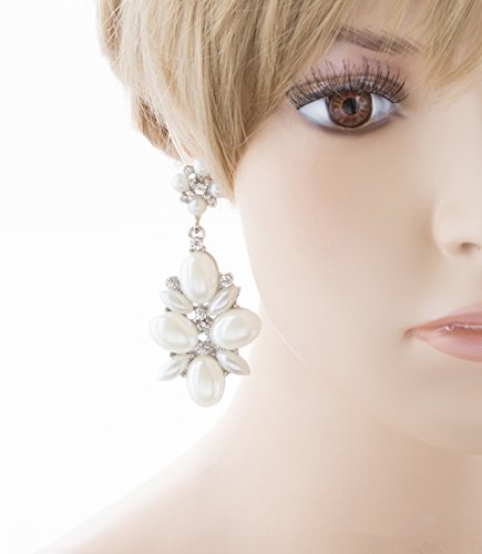Bridal Wedding Jewelry Crystal Rhinestone Pearl Cluster Dangle Earrings Ivory #TOP3