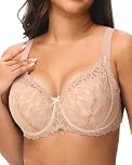 Svmer Women‘s Lace Bra Plus Size Comfortable Ladies Support Underwire Push Up Bra Beige 46C