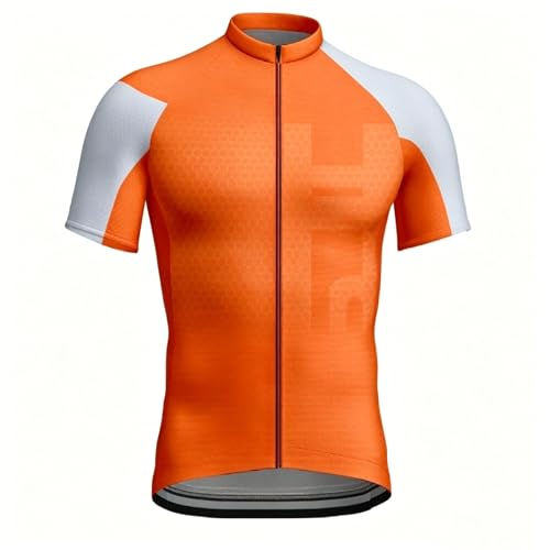 Treer Maillot de Ciclismo Manga Corta Hombre, Camiseta Deportiva para Bicicleta de Verano, Ropa Ciclista Transpirable Secado Rápido, Ideal para MTB y Ciclismo de Ruta (Naranja,3XL)