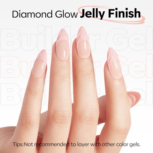 Image of modelones Builder Nail Gel, Builder for Nails No Top Coat Needed, Sheer Nude Pink, C-Curve Sculpting, Glossy Jelly Finish Sheer Light Pink, No-Wipe, 9-in-One LED Lamp Cured Color Gel Polish