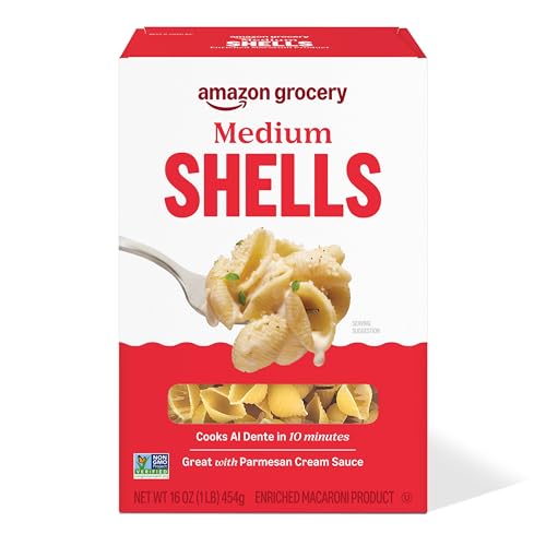 Amazon Grocery, Medium Shells Pasta, 16 Oz (Previously Amazon Fresh, Packaging May Vary)