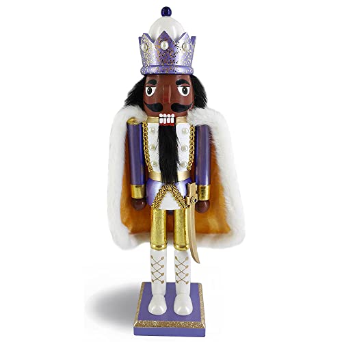 Nutcracker Ballet Gifts Periwinkle African American King Wood Nutcracker Figures Christmas Decor Holiday Home Decorations, Decorative Wooden Statue, 15-Inch #TOP19